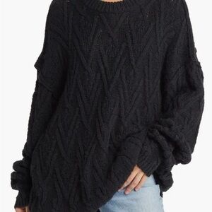 Free People Isla Black Cable Knit Sweater SMALL